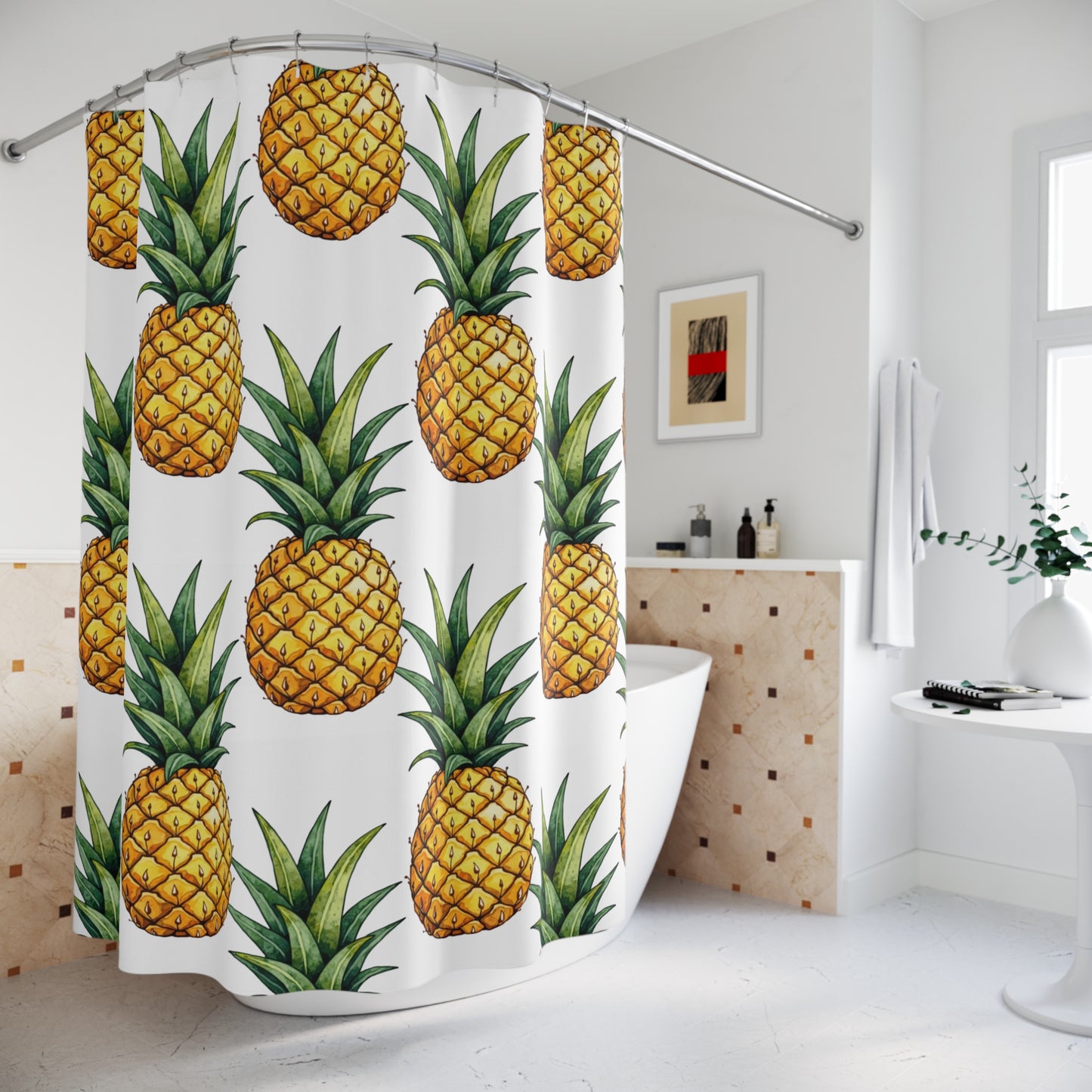 Tropical Pineapple Shower Curtain - Bright and Cheerful Bathroom Decor