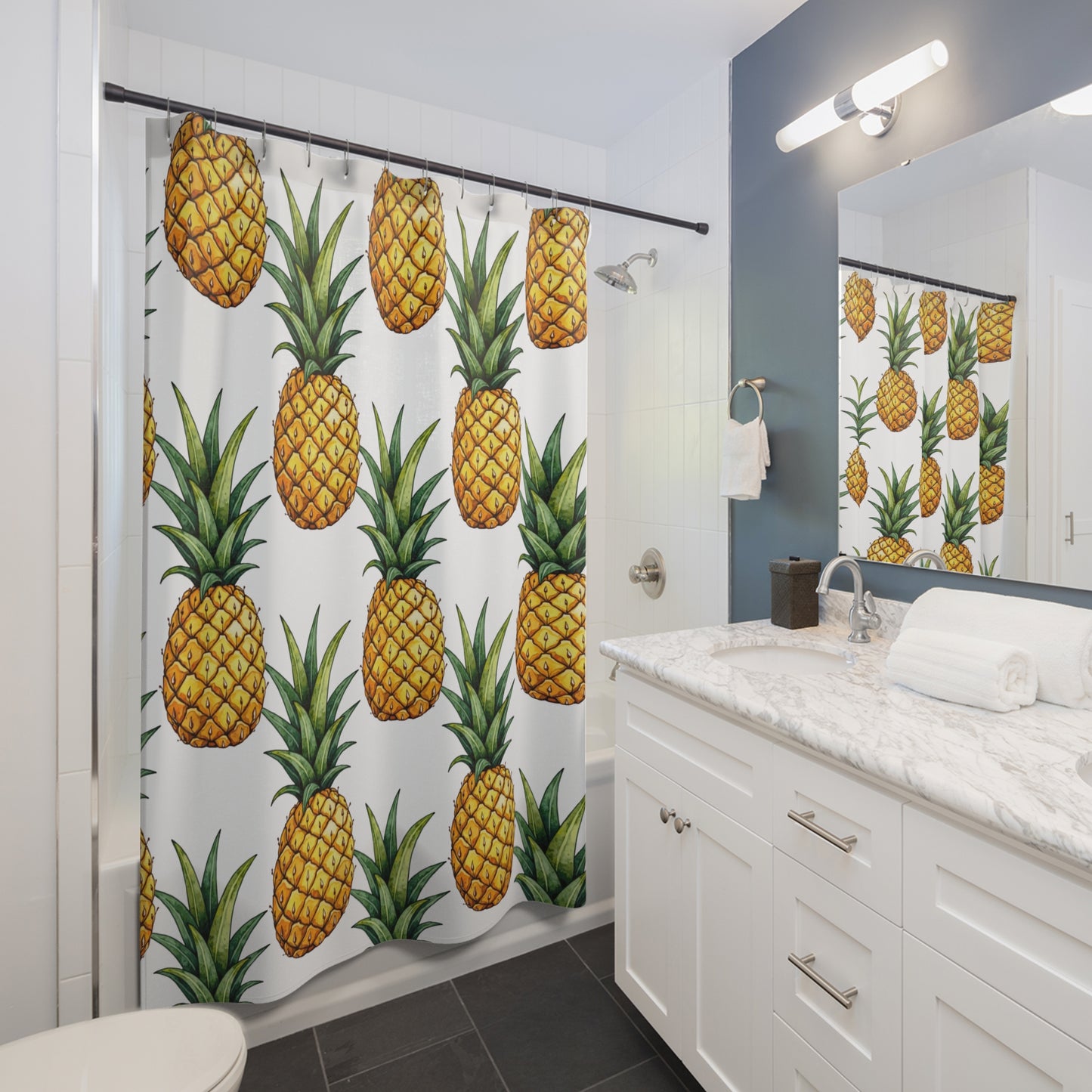 Tropical Pineapple Shower Curtain - Bright and Cheerful Bathroom Decor